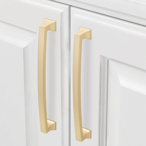COTYKILEY 10 Pack 6-1/4 Inch(160mm) Brushed Brass Cabinet Handles Gold Kitchen Cabinet Pulls Cabinet Door Handles Kitchen Cabinet Hardware - color: Brushed Brass, size: 6-1/4" Hole Center（160MM）