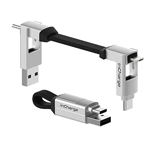 Rolling Square inCharge 6 - Keychain USB C Charger Cable, Lightning Cable and Micro-USB for Smartphone, Universal Cable Charger 6 in 1, USB Plug, 15W, White - color: White