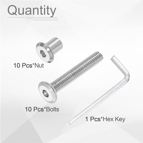HARFINGTON 10 Set M6x40mm Hex Drive Socket Cap Bolt and M6x10mm Nuts with M4 Hex Wrench, Furniture Connector Bolts and Screws for Furniture Countersunk Belt, Silver - size: M6x40mm, M6x10mm