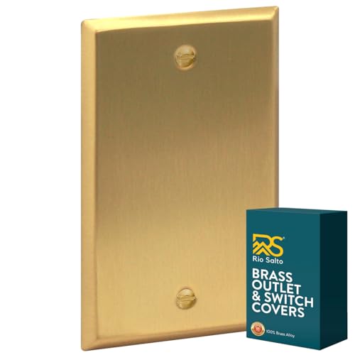 Rio Salto BRASS Metal Gold Blank Wall Plate Blank Outlet Cover Cover for Unused Outlets Wall Switch 1-Gang Covers Child Safe Device Outlet Safety Genuine Brushed Brass Standard Size - color: Blank Plate 1-Gang (1-Pack)