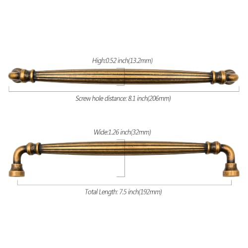 Asidrama 10 Pack 7.5 inch Brushed Antique Brass Kitchen Cabinet Handles - color: Brushed Antique Brass, size: 7.5" Hole Center(192mm)