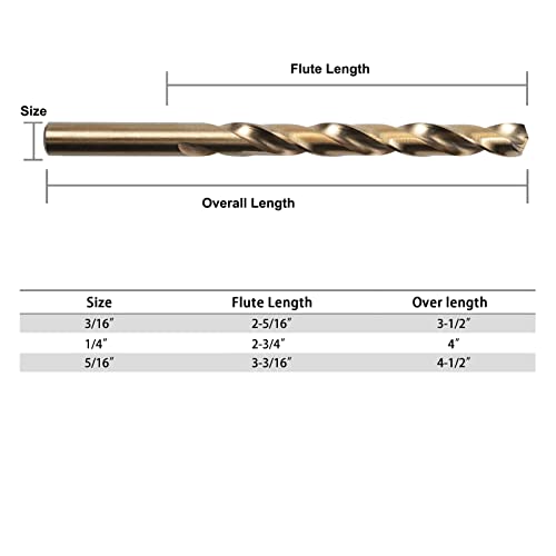 GMTOOLS 1/4 inch Cobalt Drill Bits, M35 HSS, 135 Degree Tip, Jobber Length Twist Drill Bit Set for Hard Metal, Stainless Steel, Cast Iron, Wood and Plastic, with Storage Case, Pack of 10 - style: M35-1/4-10pcs