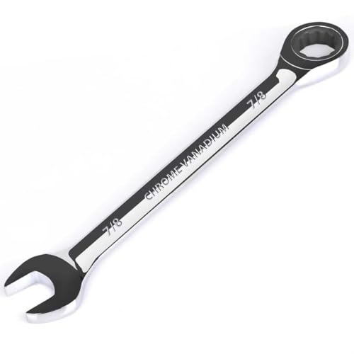 Egofine 7/8 inch Ratcheting Combination Wrench SAE, Industrial Grade Gear Spanner with 12-Point Design, 72-Tooth Ratchet, Chrome Vanadium Steel - size: 7/8"