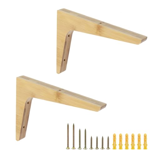 Antrader 2PCS Wall Mount Wooden Shelf Brackets,7.6"×5.8"×0.8",Light Brown - color: Light Brown, size: 7.6"×5.8"×0.8",2pcs