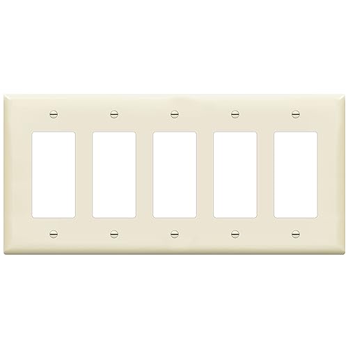 ENERLITES 5-Gang Mid-Size Decorator Switch Outlet Wall Plate Cover, 1 Pack - color: Light Almond, size: Mid-size