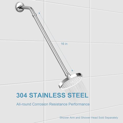 OFFO Shower Head Extension Arm, 16 in Shower Arm Extension Shower Head Extender Made of 305 Stainless Steel Shower Pipe Extension, Chrome - color: Chrome, style: 16 in