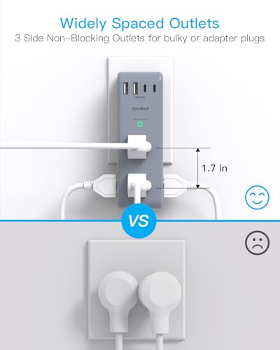 Surge Protector Outlet Extender, Multi Plug Wall Outlet, Rotating Plug,Grey - color: Grey, size: 2C2A, 1 Pack