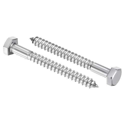 60 Pcs Hex Head Lag Screws 1/4" x2-1/2 SS 18-8 (304) Lag Bolts - color: Silver, size: 1/4"x2-1/2"
