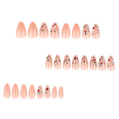 Mivota Press On Nails Almond Medium with Rhinestones, Nude Acrylic Fake Nails 24PCS, Glossy Crystal Stick On Nails, Reusable Glue On Nails Kit with Tools, Sparkly Luxury Party Nails for Women - color: 3D-75-Nude
