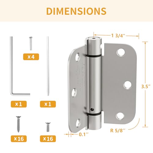 Luxbaro 2 Pack Self Closing Door Hinges 3.5 Inch, Adjustable Tension - color: Brushed Nickel-5/8'', size: 3.5" 2 Pack