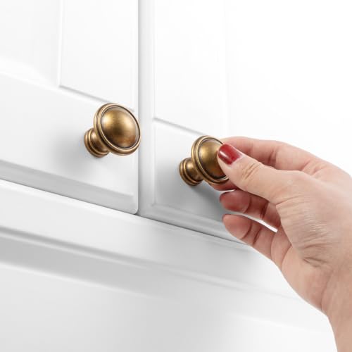 KOOFIZO 10 Pack Antique Brass Cabinet Knobs Round Single Hole Pulls K30 - color: Antique Brass, size: Knob 1 - 10Pcs