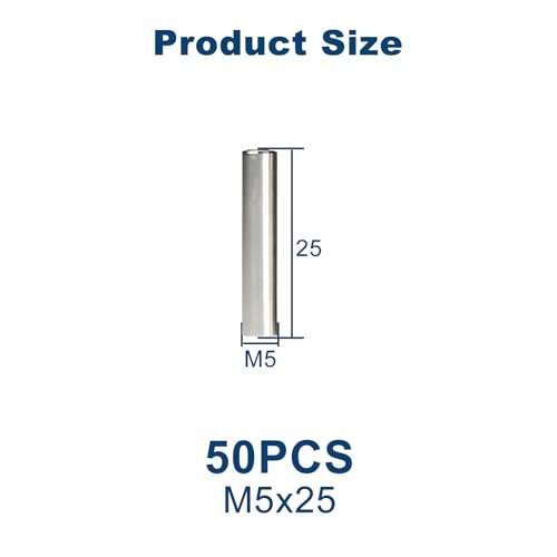 50Pcs M5 x 25mm (Approx 3/16" x 1") 304 Stainless Steel Dowel Pins - size: M5 x 25mm