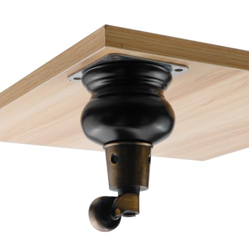 4.72" Height Wooden Furniture Legs with Furniture Casters, Black - color: Black, size: Height: 4.72"