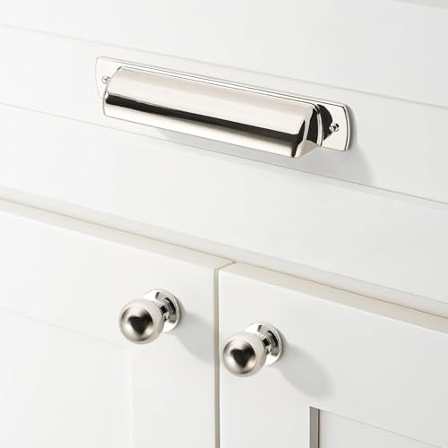 khtumeware 10 Pack 3-3/4" Drawer Pulls Polished Nickel Cabinet Cup Pulls Kitchen Hardware Cabinet Handles Drawer Handles Knobs 3-3/4 inch Hole Center - color: Polished Nickel, size: Cup Pulls 3-3/4" Hole Center
