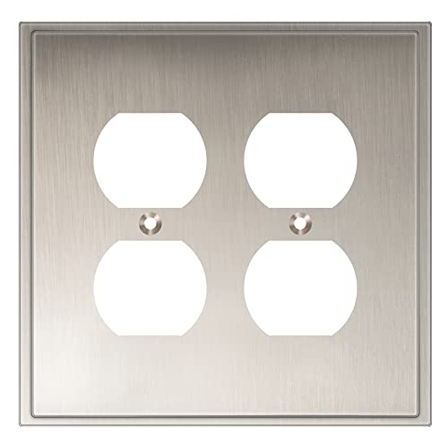 Henne Bery Soft Modern Decorative Wall Plate Switch Plate Outlet Cover (Double Duplex, Satin Nickel) - style: Double Duplex