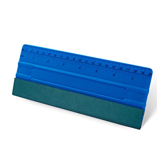 FOSHIO 8 Inch Felt Squeegee for Vinyl wtih Ruler 20CM 4 Round Corners Universal Card, Window Tint Film Installing Hard Blue PP Car Vinyl Wrap Scraper Tool - color: Blue, size: 8 Inch