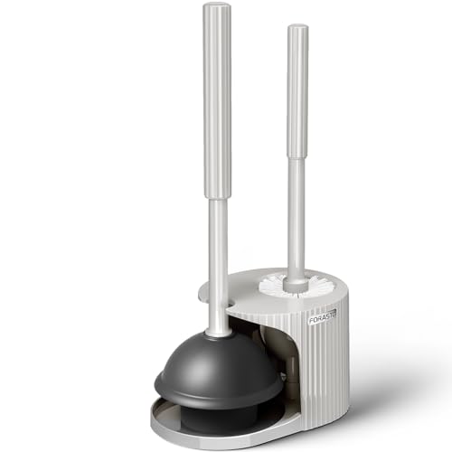 FORASTO 2 in 1 Toilet Plunger and Brush Set,Extended Handle Plunger,Toilet Bowl Brush Plunger Set,Bathroom Cleaning Tools,Cleaning Brush,Toilet Brush Plunger Combo,Cream Grey（20.8inch） - color: Cream Grey, size: 1Pack