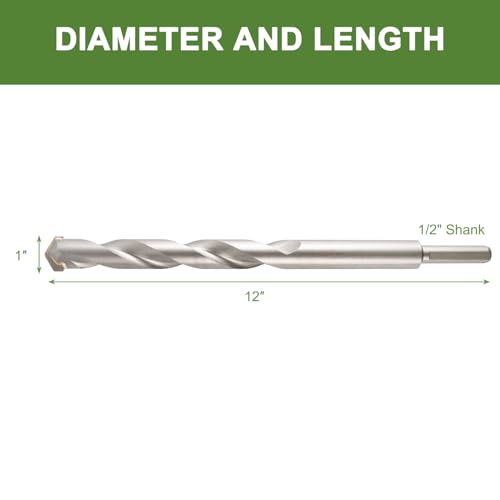 1" x 12" Masonry Drill Bits 1 inch Concrete Hammer Drill Bits Carbide Tipped, for Cement, Brick, Stone, 3-Flat Shank - size: 1" X 12"