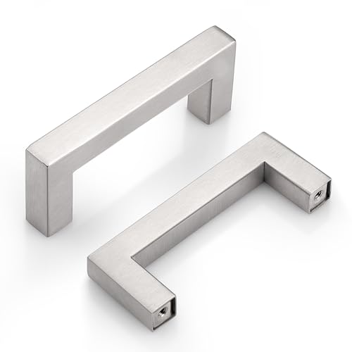 Probrico 3 inch Hole Centers Cabinet Pulls 10 Pack, Brushed Nickel Drawer Handles Kitchen Cabinet Handles Modern Suqare Bar Pulls Stainless Steel Cabinet Hardware for Dresser Bathroom Bedroom - color: Brushed Nickel, size: hole center 3"