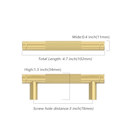 Asidrama 10 Pack 3 Inch(76mm) Brushed Gold Kitchen Knurled Cabinet Handles, Cabinet Pulls Kitchen Cabinet Hardware for Cupboard Drawer Pulls - color: Brushed Gold, size: 3" Hole Center, style: 10 Pack