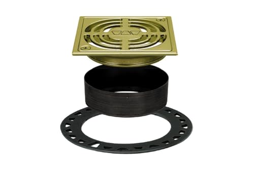 Schluter Kerdi-Drain Contour Shower Grate Kit with Integrated Slope Bonding Flange - Ideal for Tile Showers - 4" Grate Size, Square, Brushed Brass Anodized Finish - KD4GRKAMGB