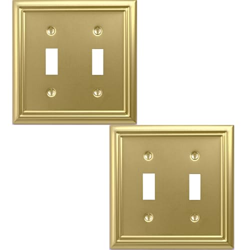 OKAWYC Double Toggle Light Switch Cover Adler Metal Wall Plate, 2-Pack Brushed Brass 2 Gang, for Light Switch Cover Decorative Wallplate, Durable - size: 2 Toggle