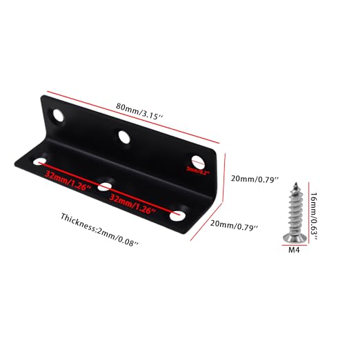 Long L Bracket,ULIFESTAR Black Corner Brace Brackets,Stainless Steel Corner Brackets,Heavy Duty Shelf Bracket,Metal Right Angle Bracket for Wood,80*20mm/3.15*0.79'' 8 PCS - size: 80*20mm/3.15*0.79''
