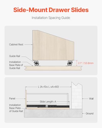 VEVOR Undermount Heavy Duty Drawer Slides, 16 24 32 40 Inch 260 lb Load Capacity Full Extension Ball Bearing Under Stair Cabinet Rails, Bottom Stair Cabinet Glides Track Runners(32inch, Black) - size: 32 Inch