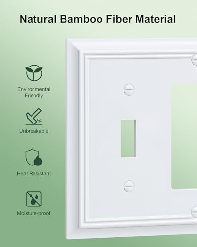 2-Pack Bamboo Fiber Combo Toggle/Decorator Light Switch Cover Plate - color: Pure White, size: 1 Toggle/1 Decorator 2PK