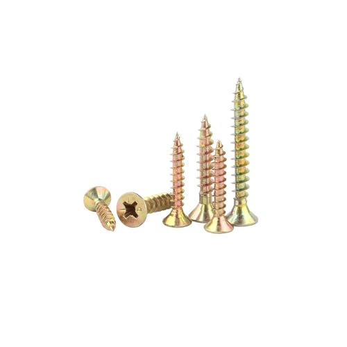 Wensilon # 4X1 (460PCS) Flat Head Color zinc Wood Screw 3X25, Quick Metal self Tapping Flat Head - color: Yellow, size: #4x1"