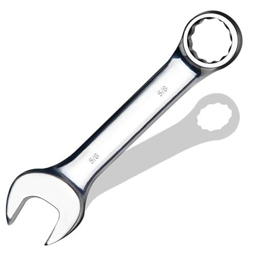 5/8" SAE Stubby Combination Wrench, CR-V Steel with Mirror Polish, 12-Point Design, 15-Degree Offset, Perfect for Auto Repair, Household, Car & Truck Emergency - size: 5/8"