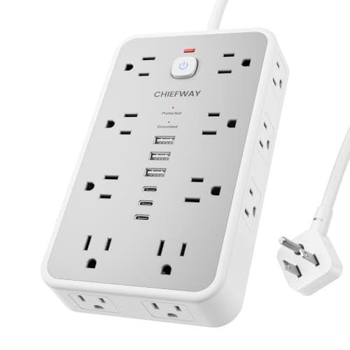 6 FT Surge Protector Power Strip with 6 USB, 16 Outlets, 2400J - color: White / Gray, size: 6 FT
