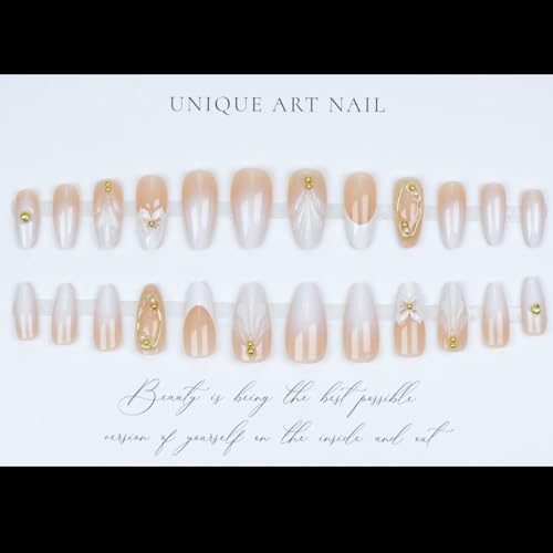 LPOODDNU Press on Nails - color: white french tip flower