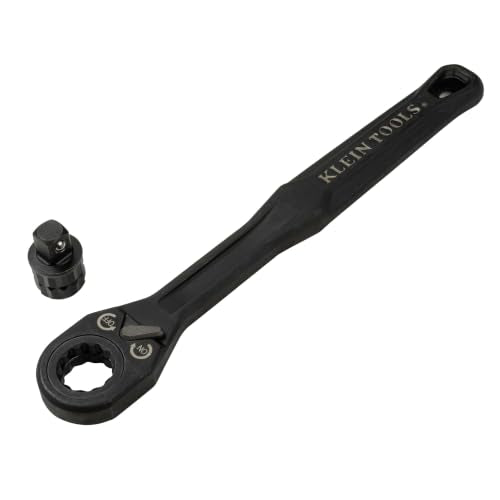 KLEIN TOOLS 65408ADP KNECT (M) Pass Through Ratchet and 3/8-Inch Socket Adapter Set, 90-Tooth Wrench for Extended Threaded Rods, Compact and Comfortable Grip, Traditional Socket Compatibility - size: (M) 3/8-Inch