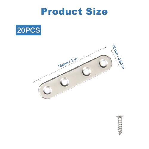 20Pcs Flat Straight Brace 76x16mm(3" x 5/8") for Wood Furniture Repair - size: 76mm (20Pcs)