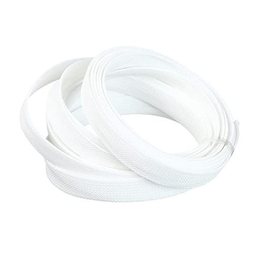 Othmro 16.4ft Length PET Flexible Expandable Braided Cable Sleeves 0.62inch Width Wire Loom Sleeving and Organizers Flexible Wire Mesh Sleeves for TV Audio PC Cords from Pets Chewing White