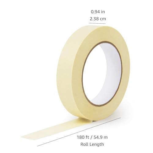 Amazon Basics Masking Tape for Light Duty Applications, Labeling, Easy Removal, Tears by Hand, 0.94" x 180', Beige, 6 Rolls - size: 0.94 Inch by 180 Feet