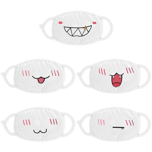 Cute Cat Face Mask, Kawaii Cotton Mouth Masks Reusable Washable Face Mask Anti-Dust Anime Masks for Women Men - color: White 5pcs
