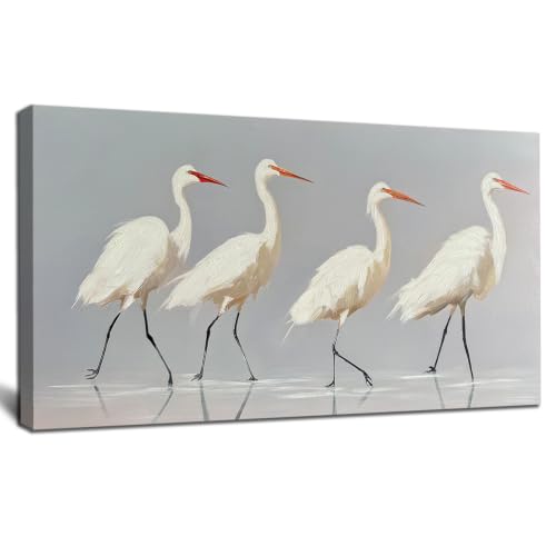 SSNEEKNDG White Heron Wall Art Bird Painting Animal Texture Artwork 20"x40" - size: 20"L x 40"W