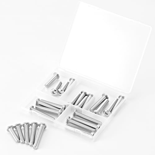 M8 x 30mm 35mm 40mm 45mm 50mm Flat Round Head Hex Socket Cap Screws Bolts, Furniture Screws, 304 Stainless Steel, Allen Hex Drive, Metric Fully Threaded, Bright Finish, Assortment Kit 25PCS - size: M8 x 30/35/40/45/50mm (25PCS)