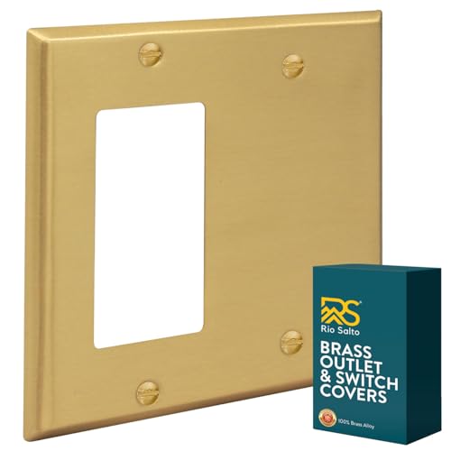 Rio Salto Metal 2-Gang Gold Outlet Cover or Light Switch Cover Wall Plate, Blank Rocker Combination Wallplate Decorator Covers 2 Gang Double STANDARD SIZE Brass (Blank Rocker Combo) - color: Combo 2-Gang Blank Rocker