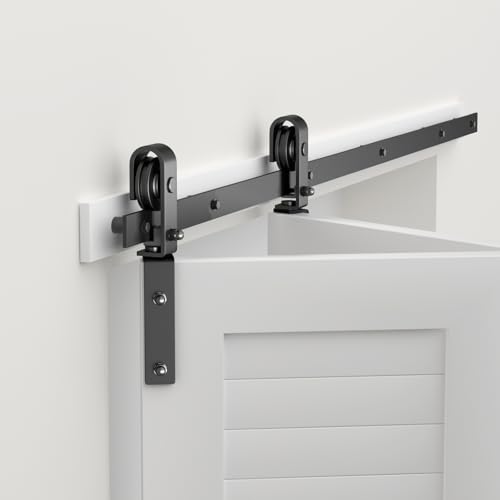 30" Bi-Folding Sliding Barn Door Hardware Track Kit,Smoothly&Quietly,Side Mounted Black Roller,Easy Install,Door Not Included [Fit Double 13" Bifold Doors] - size: 30" for 2 Doors