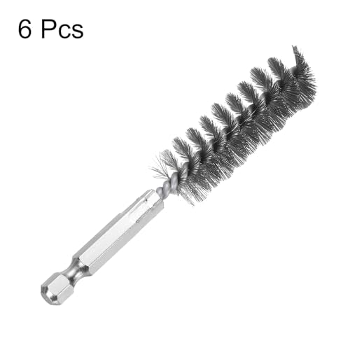 HARFINGTON 6Pcs Stainless Steel Bore Brush 17mm Dia 4" Long Cleaning Twisted Wire Brush with Handle 1/4" Hex Shank for Tubes, Ports, Bearings - size: 17mm