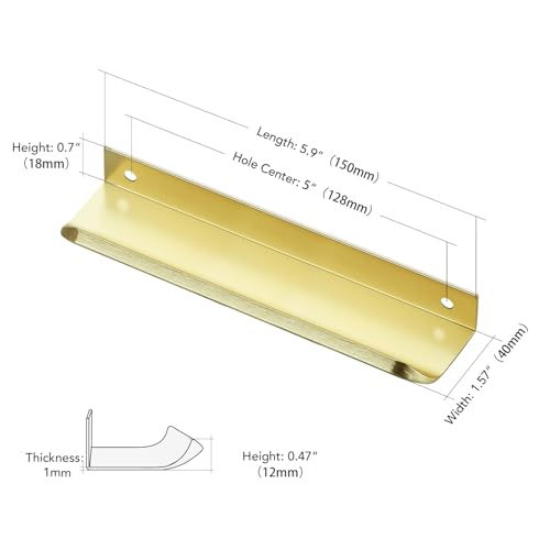 Ravinte Hardware Gold Cabinet Handles Finger Edge Pulls 5.9 Inch CC 10 Pack - color: Gold, size: 150mm/5.9" Overall Length