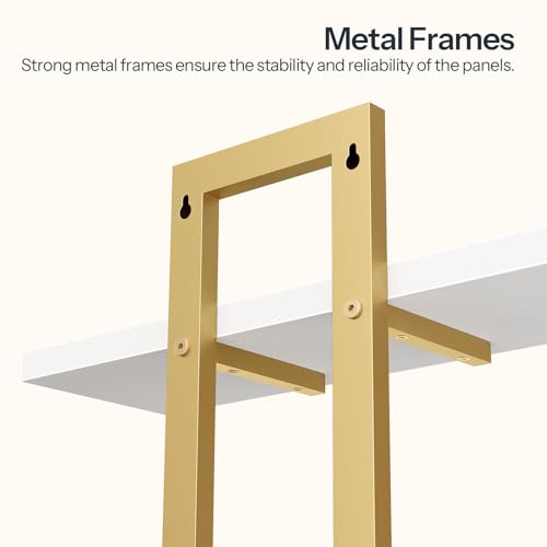 HOOBRO Floating Shelves, 15 Inch Wall Shelf Set of 3, Wall Mounted Storage Shelves 2-Tier, Hanging Bathroom Shelves, for Living Room, Bedroom, Bathroom, Kitchen, White and Gold DW32BJP301 - color: White + Gold