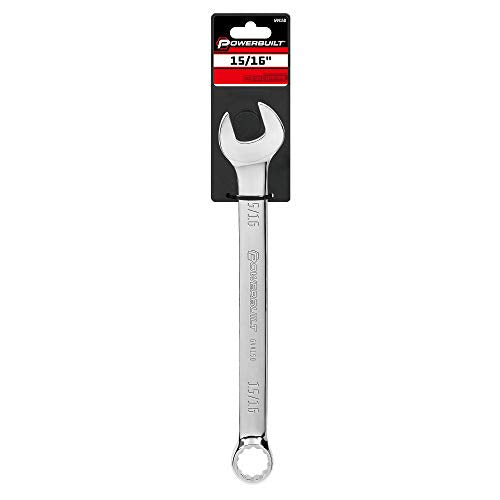 Powerbuilt 15/16-Inch Combination Wrench, SAE 12 Point Double Ended Box and Open End, Polished, 15 Degree Offset - 644150 - size: 15/16"