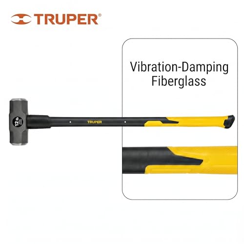 Truper 12 lb Sledge Hammer, 34-Inch Fiberglass Handle with Shock-Absorbing Grip, Double-Faced Forged Steel Head, Heavy-Duty Industrial Demolition Tool (Model 30931 / MD-12F) - size: 12 lb, style: Fiberglass