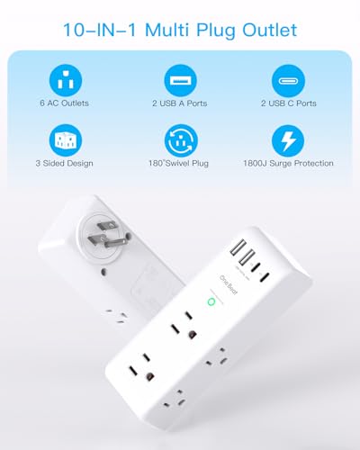 PD 30W Surge Protector Outlet Extender with Rotating Plug, USB Wall Outlet - color: White, size: 2C2A&PD 30W, 1 Pack