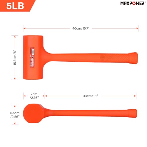 MAXPOWER Dead Blow Hammer, 5 LB dead Blow Mallet with Checkered Grip Handle, Spark and Rebound Resistant - Orange - style: 1PC