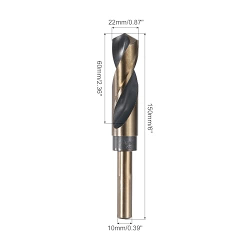 uxcell 3pcs Reduced Shank Twist Drill Bits 22mm Black Nitride & Gold Titanium Coated High Speed Steel 4341 with 12.7mm (1/2") Shank for Stainless Steel Alloy Metal Plastic Wood - size: 22mm x 12.7mm